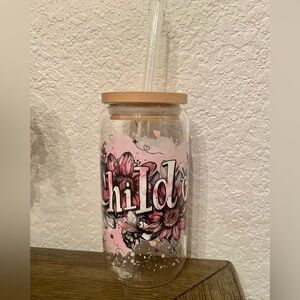 Handmade Glass Cup with Glass Straw (Child of God)